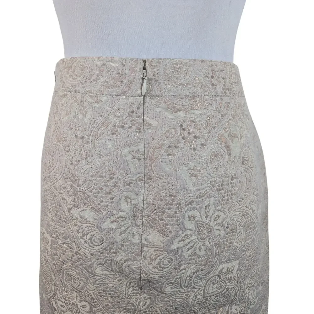 NWOT! J. CREW! CREAM, TAUPE & GOLD METALLIC TAPESTRY FLORAL PAISLEY SKIRT! SZ 4
